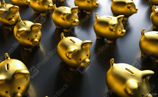 Piggy banks in gold   : Stock Photo or Stock Video Download rcfotostock photos, images and assets rcfotostock | RC Photo Stock.:
