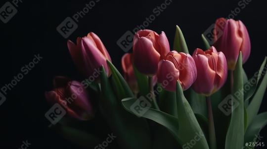 Pink tulips with green leaves against a dark background  : Stock Photo or Stock Video Download rcfotostock photos, images and assets rcfotostock | RC Photo Stock.: