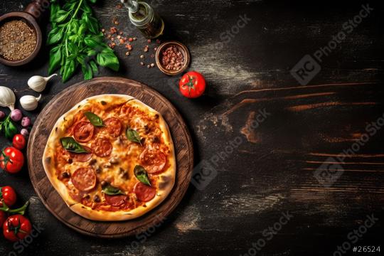 Pizza on wooden board with fresh ingredients and dark background  : Stock Photo or Stock Video Download rcfotostock photos, images and assets rcfotostock | RC Photo Stock.: