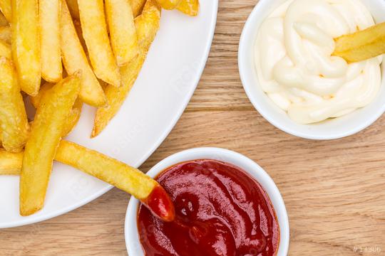 Pommes french fries with ketchup and mayonnaise  : Stock Photo or Stock Video Download rcfotostock photos, images and assets rcfotostock | RC Photo Stock.:
