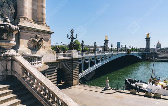 Pont Alexandre III bridge over river Seine. Bridge decorated with ornate Art Nouveau lamps and sculptures. Paris, France  : Stock Photo or Stock Video Download rcfotostock photos, images and assets rcfotostock | RC Photo Stock.:
