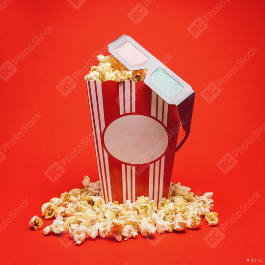 popcorn box with 3D glasses on red background, cinema, movies and entertainment concept image  : Stock Photo or Stock Video Download rcfotostock photos, images and assets rcfotostock | RC Photo Stock.: