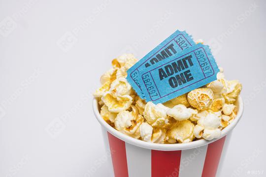 popcorn in a box with cinema tickets on gray background  : Stock Photo or Stock Video Download rcfotostock photos, images and assets rcfotostock | RC Photo Stock.: