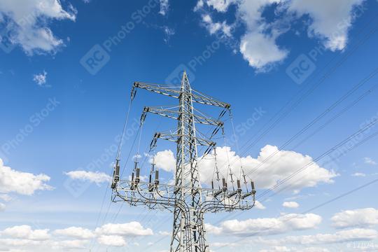 power pole on blue sky cloudy high voltage electricity production  : Stock Photo or Stock Video Download rcfotostock photos, images and assets rcfotostock | RC Photo Stock.: