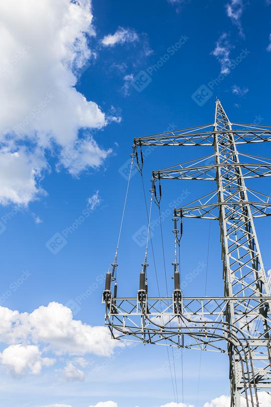 power pole on blue sky cloudy high voltage electricity production  : Stock Photo or Stock Video Download rcfotostock photos, images and assets rcfotostock | RC Photo Stock.: