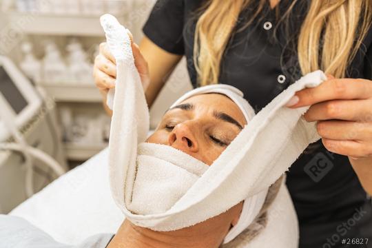 professional facial skin care treatment with towel at beauty sal  : Stock Photo or Stock Video Download rcfotostock photos, images and assets rcfotostock | RC Photo Stock.: