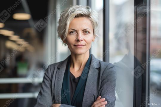 professional woman with short white hair smiles subtly by a window in an office setting  : Stock Photo or Stock Video Download rcfotostock photos, images and assets rcfotostock | RC Photo Stock.: