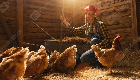 Proud chicken farmer woman guarding her hens in a henhouse  : Stock Photo or Stock Video Download rcfotostock photos, images and assets rcfotostock | RC Photo Stock.: