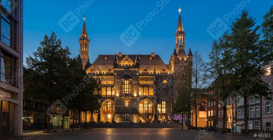 "Katschhof" in Aachen with historical town hall at night  : Stock Photo or Stock Video Download rcfotostock photos, images and assets rcfotostock | RC Photo Stock.: