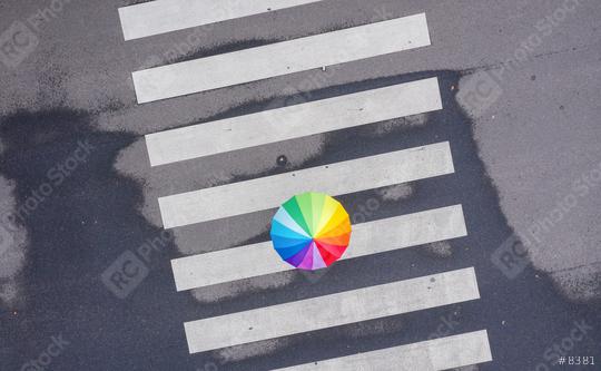 rainbow umbrella on a pedestrian crosswalk - view from a drone  : Stock Photo or Stock Video Download rcfotostock photos, images and assets rcfotostock | RC Photo Stock.:
