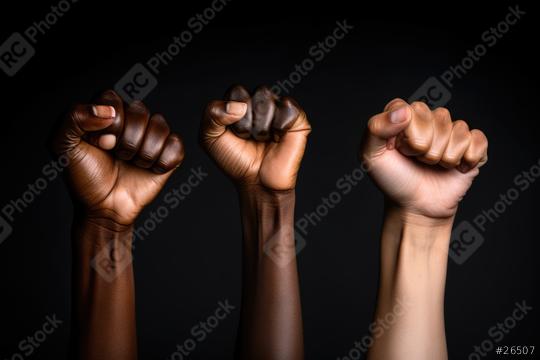 Raised fists of diverse skin tones against a dark background  : Stock Photo or Stock Video Download rcfotostock photos, images and assets rcfotostock | RC Photo Stock.:
