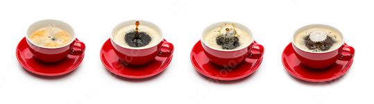 red coffee cups with drop art splashes set  : Stock Photo or Stock Video Download rcfotostock photos, images and assets rcfotostock | RC Photo Stock.: