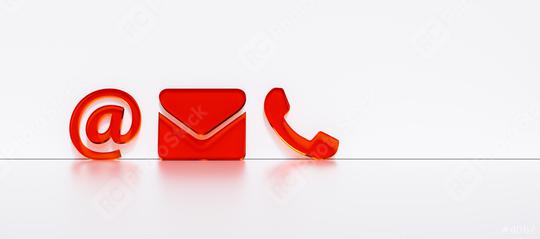 red contact icons leaning against a wall as a hotline and service panorama concept   : Stock Photo or Stock Video Download rcfotostock photos, images and assets rcfotostock | RC Photo Stock.:
