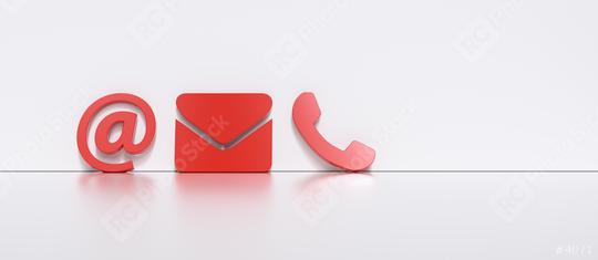 Red contact icons leaning against a wall as a hotline and service panorama concept   : Stock Photo or Stock Video Download rcfotostock photos, images and assets rcfotostock | RC Photo Stock.: