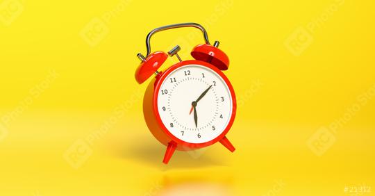 Red vintage alarm clock falling on the floor with bright yellow background. Minimal creative concept, with copyspace for your individual text.  : Stock Photo or Stock Video Download rcfotostock photos, images and assets rcfotostock | RC Photo Stock.: