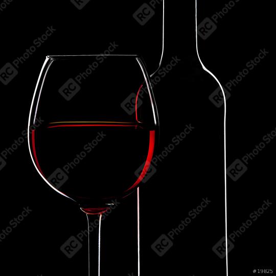 Red Wine Bottle silhouette and a Wine Glass on Black Background  : Stock Photo or Stock Video Download rcfotostock photos, images and assets rcfotostock | RC-Photo-Stock.: