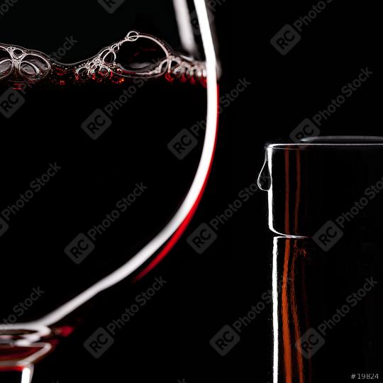 Red Wine Glass silhouette on Black Background with Bubbles and bottleneck with a drop  : Stock Photo or Stock Video Download rcfotostock photos, images and assets rcfotostock | RC Photo Stock.: