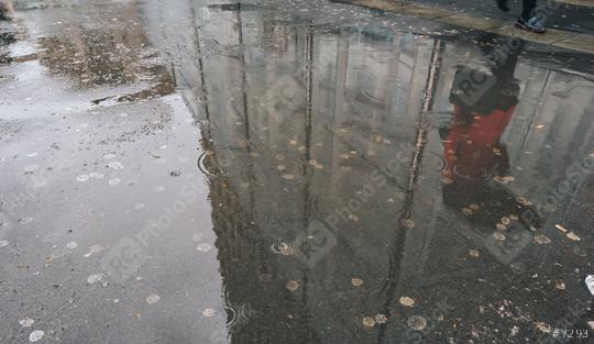 Reflection of a pedestrian with umbrella in a puddle at the city street during rain.  : Stock Photo or Stock Video Download rcfotostock photos, images and assets rcfotostock | RC Photo Stock.: