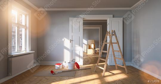 Renovation and modernization in a room with ladder and paint bucket  : Stock Photo or Stock Video Download rcfotostock photos, images and assets rcfotostock | RC Photo Stock.: