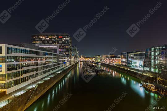 rhineau harbour at night in cologne  : Stock Photo or Stock Video Download rcfotostock photos, images and assets rcfotostock | RC Photo Stock.: