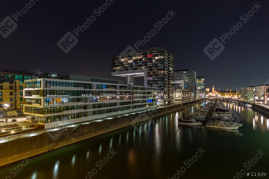 rhineau harbour with crane houses at night  : Stock Photo or Stock Video Download rcfotostock photos, images and assets rcfotostock | RC Photo Stock.: