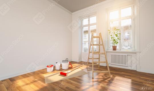 Room in renovation in a old building for relocation with paint bucket  : Stock Photo or Stock Video Download rcfotostock photos, images and assets rcfotostock | RC Photo Stock.: