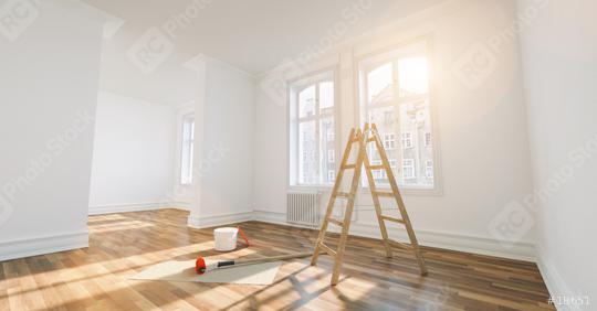 Room in renovation in elegant apartment for relocation with paint bucket  : Stock Photo or Stock Video Download rcfotostock photos, images and assets rcfotostock | RC Photo Stock.: