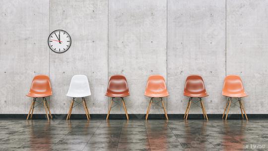 Row of chairs in a waiting room with wall clock, business concept image - 3D rendering  : Stock Photo or Stock Video Download rcfotostock photos, images and assets rcfotostock | RC Photo Stock.: