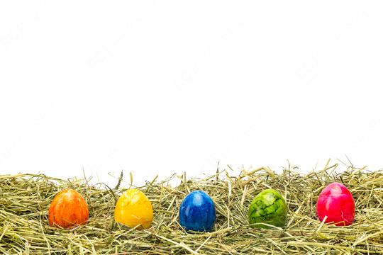 row of colorful easter egg on hay  : Stock Photo or Stock Video Download rcfotostock photos, images and assets rcfotostock | RC Photo Stock.: