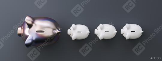 row of piggy banks, metalic luxery concept image  : Stock Photo or Stock Video Download rcfotostock photos, images and assets rcfotostock | RC Photo Stock.: