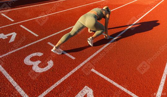 Runner in starting position on a red track, sunlight casting shadow, athletic gear, fitness  : Stock Photo or Stock Video Download rcfotostock photos, images and assets rcfotostock | RC Photo Stock.: