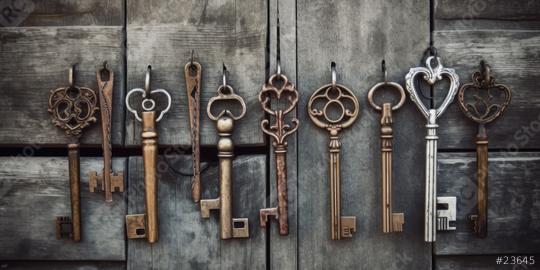 Rusty Metal old keys Hanging on Weathered Wooden Surface, generative AI  : Stock Photo or Stock Video Download rcfotostock photos, images and assets rcfotostock | RC Photo Stock.: