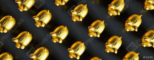 Saving money, row of golden piggy banks, banner size  : Stock Photo or Stock Video Download rcfotostock photos, images and assets rcfotostock | RC Photo Stock.:
