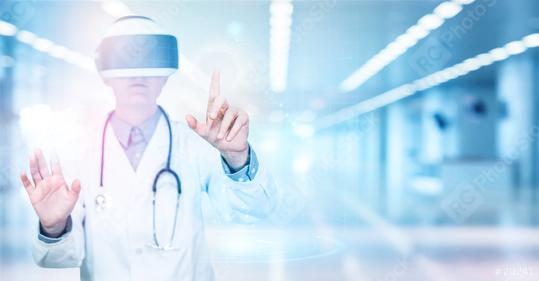 Scientific doctor uses new modern technology with VR glasses. Doctor in hospital wears virtual reality glasses. Innovative treatment and scientific research.  : Stock Photo or Stock Video Download rcfotostock photos, images and assets rcfotostock | RC Photo Stock.: