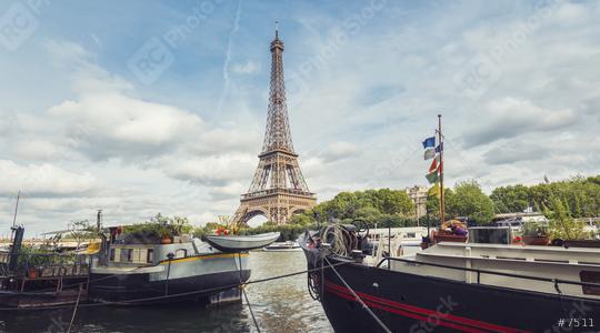 Seine in Paris with Eiffel tower at a cloudy summer day  : Stock Photo or Stock Video Download rcfotostock photos, images and assets rcfotostock | RC Photo Stock.: