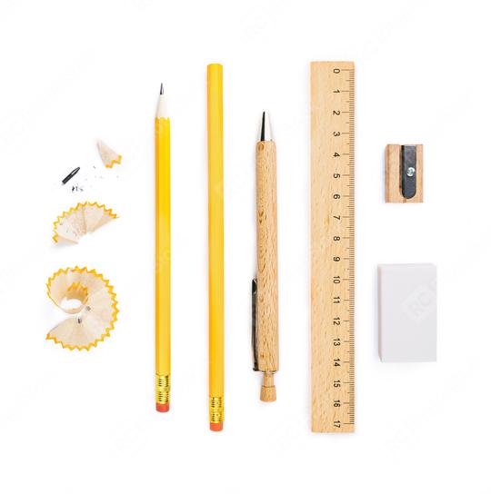Set of wooden writing tools, pencil, wooden pen, ruler, sharpener, pencil shavings and eraser, isolated on white background  : Stock Photo or Stock Video Download rcfotostock photos, images and assets rcfotostock | RC Photo Stock.: