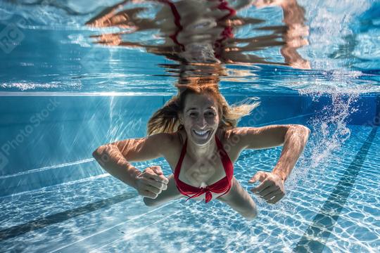 Sexy woman wearing bikini underwater in swimming pool. Vacation, fun, spa resort lifestyle concept image  : Stock Photo or Stock Video Download rcfotostock photos, images and assets rcfotostock | RC Photo Stock.: