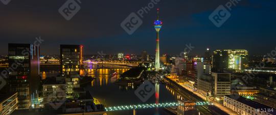 Skyline view of Dusseldorf at night blue hour  : Stock Photo or Stock Video Download rcfotostock photos, images and assets rcfotostock | RC Photo Stock.: