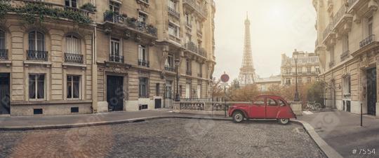 small street in paris with view on the famous eifel tower - panroama  : Stock Photo or Stock Video Download rcfotostock photos, images and assets rcfotostock | RC Photo Stock.: