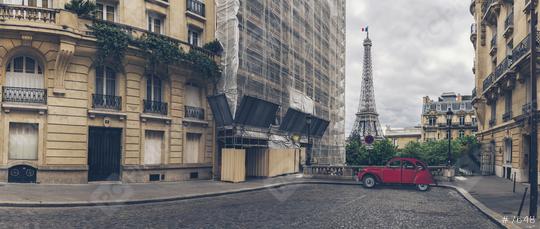 small street in paris with view on the famous eifel tower - panroama  : Stock Photo or Stock Video Download rcfotostock photos, images and assets rcfotostock | RC Photo Stock.: