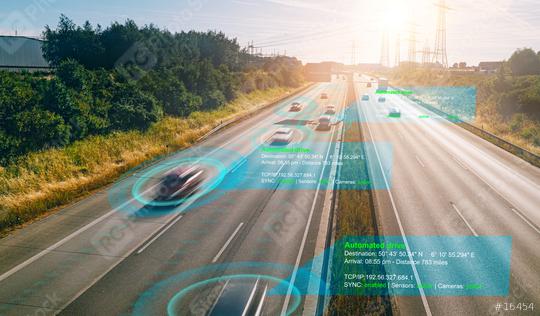 Smart car (HUD) , Autonomous self-driving mode vehicle on highway road iot concept with graphic sensor radar signal system   : Stock Photo or Stock Video Download rcfotostock photos, images and assets rcfotostock | RC Photo Stock.: