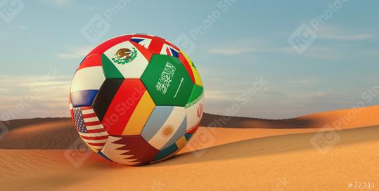 soccer ball with country flags in Qatar desert for World Cup 2022  : Stock Photo or Stock Video Download rcfotostock photos, images and assets rcfotostock | RC Photo Stock.: