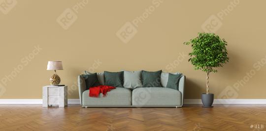 Sofa in a living room on a brown wall with copy space on the wall for picture canvas  : Stock Photo or Stock Video Download rcfotostock photos, images and assets rcfotostock | RC Photo Stock.:
