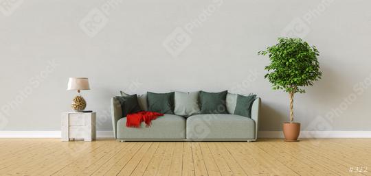 Sofa in a living room on a gray wall with copy space on the wall for picture canvas  : Stock Photo or Stock Video Download rcfotostock photos, images and assets rcfotostock | RC Photo Stock.: