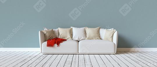 Sofa on a blue wall in a living room with space for canvas, banner size, copyspace for your individual text.  : Stock Photo or Stock Video Download rcfotostock photos, images and assets rcfotostock | RC Photo Stock.: