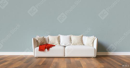 Sofa on a blue wall in living room with space for canva  : Stock Photo or Stock Video Download rcfotostock photos, images and assets rcfotostock | RC Photo Stock.:
