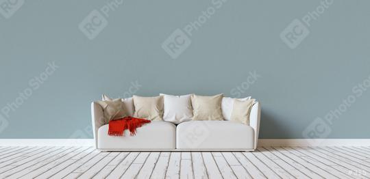 Sofa on a blue wall in living room with space for canvas, banner size, copyspace for your individual text.  : Stock Photo or Stock Video Download rcfotostock photos, images and assets rcfotostock | RC Photo Stock.: