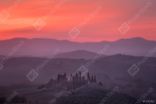 Sonnenaufgang in der Toskana; Podere Belvedere; San Quirico d
