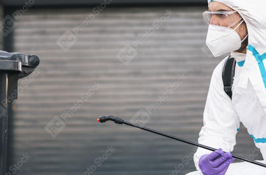 Specialist in hazmat suits cleaning disinfecting coronavirus cells epidemic, pandemic health risk  : Stock Photo or Stock Video Download rcfotostock photos, images and assets rcfotostock | RC Photo Stock.:
