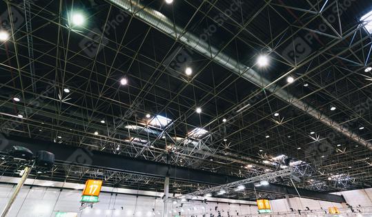 Spot Lights and ventilation system in a industrial building, exhibition Hall Ceiling construction  : Stock Photo or Stock Video Download rcfotostock photos, images and assets rcfotostock | RC Photo Stock.: